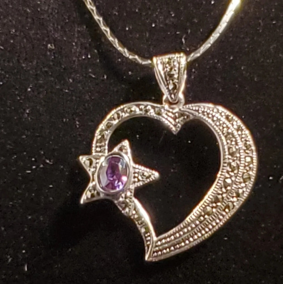 0277. Awesome Pendant & Chain is Sterling Silver ~ Marcasite ~ Ameythist ~ !!! - Picture 4 of 9